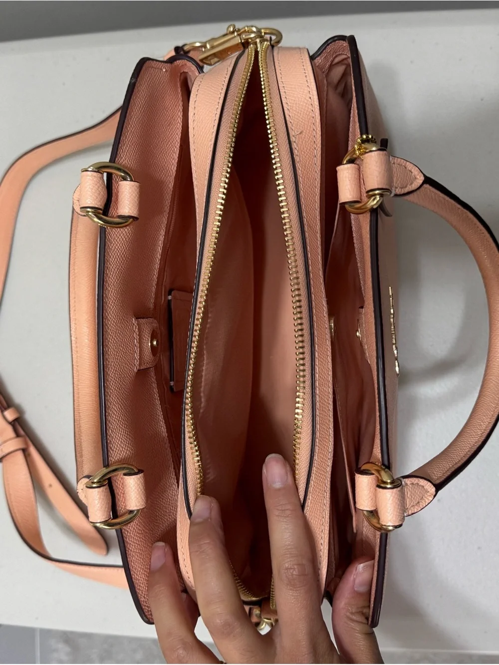 Coach Peach Pebbled Leather Satchel with Wristlet